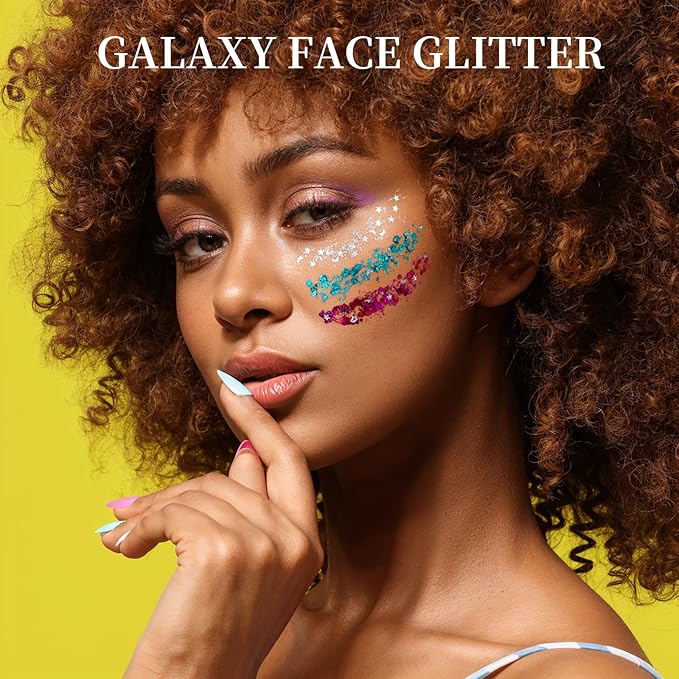 FANDAMEI Star&Moon Face Glitter, Body Glitter Hair Glitter for Glitter Makeup, 2 PCS Glitter Gel 18 Grids for Body&Hair for Kids Women, Halloween Rave Party Face Paint