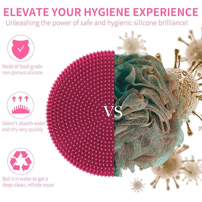 Silicone Body Scrubber, BEAUTAIL Shower Bath Scrubber, More Hygienic Than Traditional Loofah, Lather Nicely, Long Lasting, Gentle Exfoliating Brush for Women Men Baby Sensitive Skin, 1 Pack, Rose