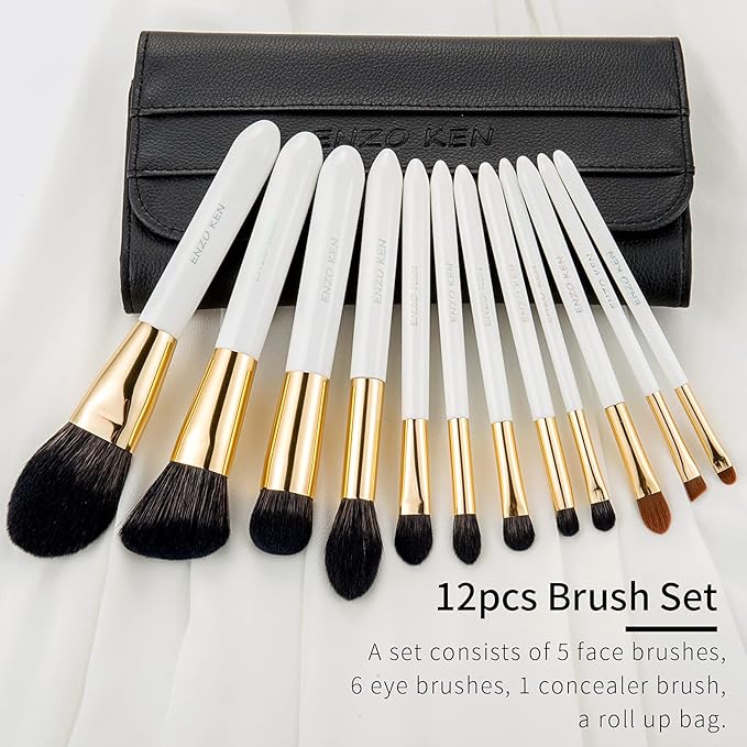Natural Black Goat Hair Makeup Brush Set with Case, Natural Hair Makeup Brushes Set Professional, Make up Brushes Set Professional, Natural Makeup Brushes, Natural Bristle Makeup Brushes.