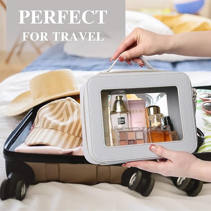 Pinkmik Clear Makeup Bag Waterproof Travel Case for Cosmetics and Toiletries Women's Purse Organizer and Clear Car Bag with Zipper (Gray, L+M+MINI)