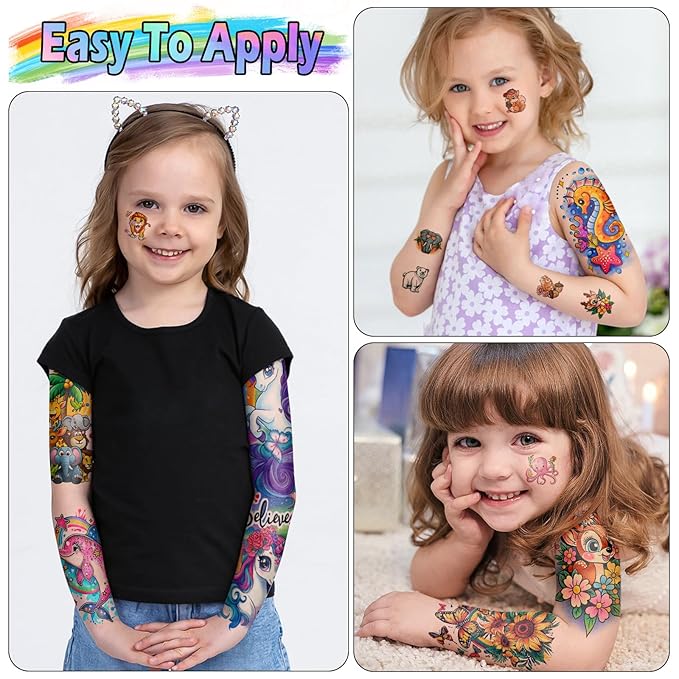 52 Sheets Temporary Tattoos Kids Lion Dinosaur Shark Car Dolphins Butterfly Elephant Full Arm Sleeve Fake Tattoos Sticker for Boy Girl