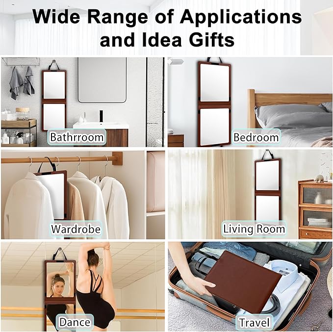 33“ x 13” Foldable Travel Mirror, Hanging Shatterproof Full Length Mirror for Makeup, Camping, RV Travel, Dorm Room, Portable Dance Practice Mirrors - Brown