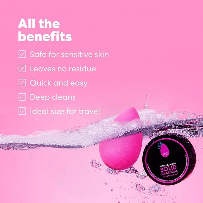 Original Pink Beauty Blender Makeup Sponge & Blendercleanser Solid Charcoal Sponge & Brush Cleanser + Silicone Scrub Mat Charcoal