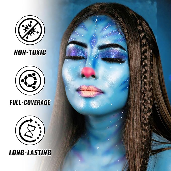 Light Blue Oil Based Face Body Paint Stick, Non-toxic Full-coverage Face Painting Halloween Corpse Bride SFX Cosplay Mermaid Joker Zombie, Waterproof Cream Light Blue Body Painting for Adults