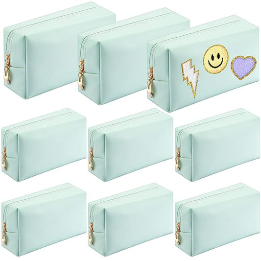 Sanwuta 9 Pcs Makeup Bags Bulk PU Double Zippers Cosmetic Bag Makeup Toiletry Pouch Portable Travel Organizers Case for Women Bachelorette Party End of The Year Bridesmaid Gift(Mint Green)