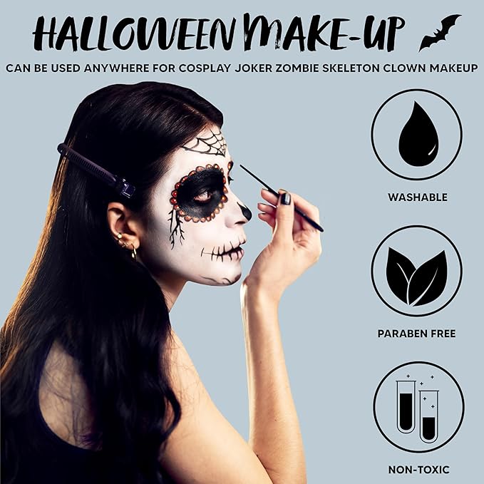 Spooktacular Creations Halloween Makeup Palette 3 Colors Skeleton Face Body Paint with Double-headed Brush for Adult Cosplay SFX Makeup Cosplay Dress Up (7 Oz, Black White Gray )
