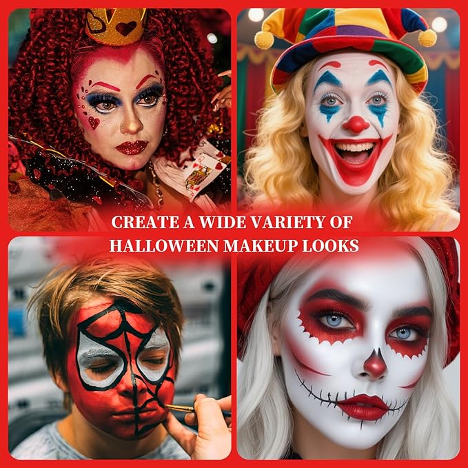 Red Face Body Painting Stick, Full-coverage Cream Professional Washable Face Paint for Halloween SFX Devil Clown Vampire Zombie Goth Cosplay Makeup for Adult Costume Party & Stage Performance
