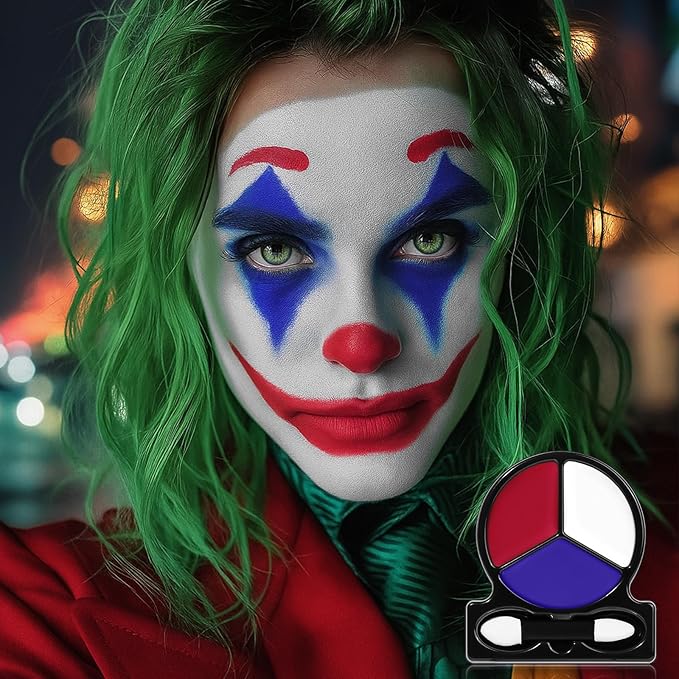 Red White Blue Face Body Paint with Applicator, Face Painting Kit for Halloween Crazy Clown Costume Makeup, US Flag Color 4th of July Independence Day America’s Patriotic Parades & Sports Eye Black