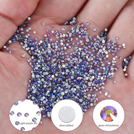 1440Pcs Light-Purple Ab Crystal Rhinestones,Glass Flatback Rhinestones Mini Gemstones for Nail Face Makeup Art Crafts Clothes Decoration -(SS6,2.0mm,Light-Purple Ab)