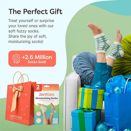 ZenToes Moisturizing Socks for Cracked Heel Treatment, Vitamin E, Olive Oil and Jojoba Oil Infused Heel Socks, Galentines Day Gifts, Self Care Gifts for Women (Green Gingham & Multi Plaid, Regular)