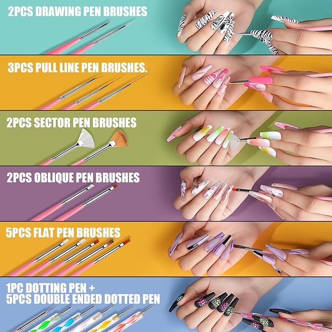 Teenitor Acrylic Nail Kit With Chrome Powder, Almond Tips, Art Brushes, Charms, 3D Gel, Tools, Stand - Beginner Set