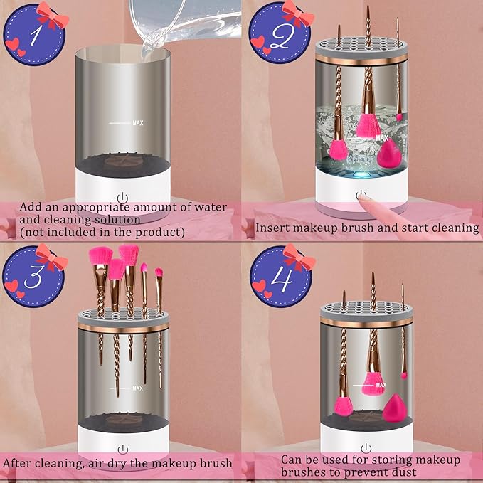 Electric Makeup Brush Cleaner Machine: Portable Face Beauty Brushes Cleaning Blender with Silicone Holder, Facial Care Tool Washer, Sponge Washing Device, Girls Travel Cosmetic Organizer (Black)