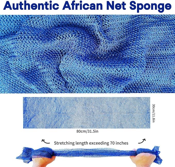 African Net Sponge Authentic, African Exfoliating Sponge Real African Net Black Owned, African Bath Sponge Back Scrubber, Body Exfoliator Shower Bath Accessories (Blue)
