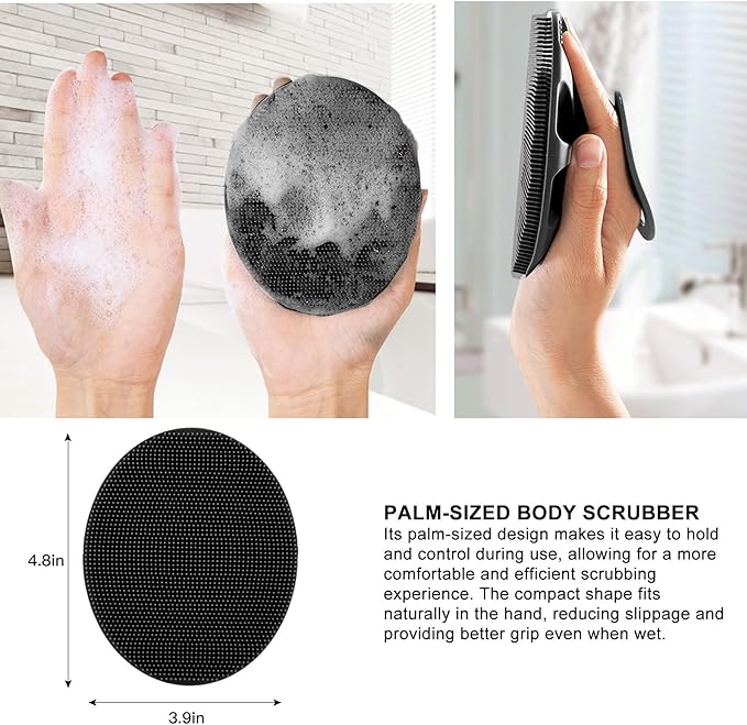 INNERNEED Soft Silicone Body Scrubber Handheld Shower Cleansing Brush, Gentle Exfoliating and Massage for All Kinds of Skin (Black)