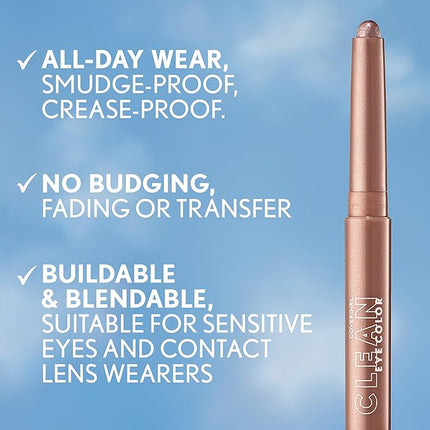 CoverGirl Clean Eye Color, Rose Copper, Eyeshadow Sticks, Ultra Creamy Formula, Lightweight, Buildable Formula, Lasts All Day, Smudge-Proof, 0.05oz