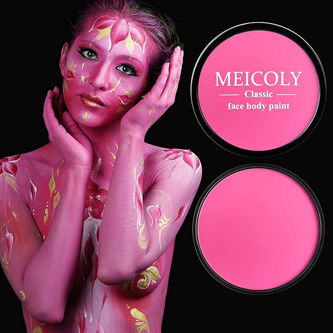 MEICOLY Hot Pink Face Body Paint,30g/1.05oz Water Based Washable Full Body Paint,Single Face Painting for for Adults and Children,SFX Halloween Special Effects,Pink