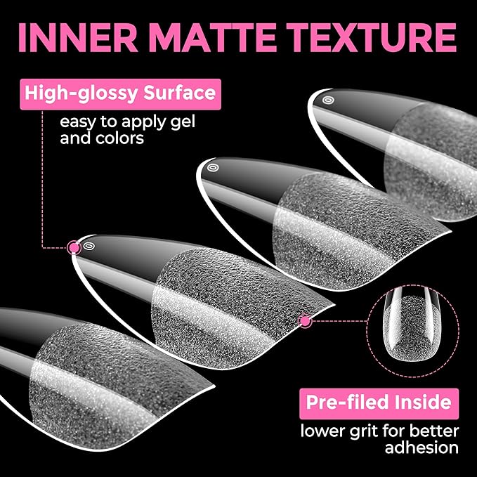 UNA GELLA Almond Nail Tips 216pcs Medium Almond Press on Nails Pre-shape Gel Fake Nails for Full Cover Acrylic French False Nails For Nail Extension, DIY Salon 12 Sizes Gelly Tips