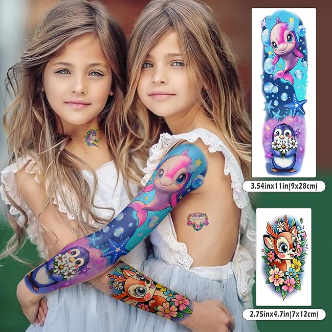 52 Sheets Temporary Tattoos Kids Lion Dinosaur Shark Car Dolphins Butterfly Elephant Full Arm Sleeve Fake Tattoos Sticker for Boy Girl