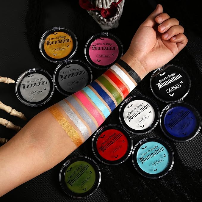 Goth White Cream to Powder Foundation Makeup, Clown White Face Body Paint Concealer for Kids & Adults, Long Lasting Greasepaint for Halloween Makeup Cosplay Joker Vampire Ghost SFX Theater Film Stage