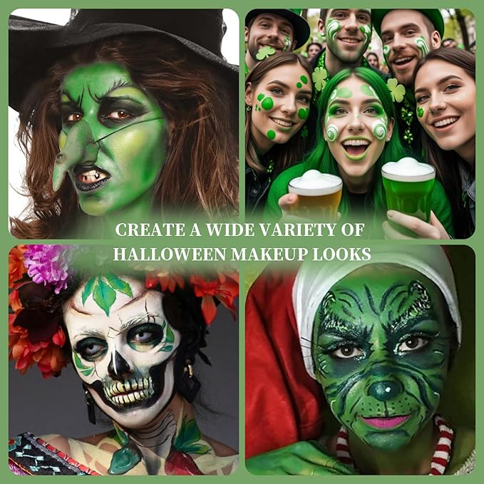 Green Face Body Painting Stick, Professional Full-coverage Cream Green Face Paint for St. Patrick's Day Halloween SFX Witch Monster Cosplay Makeup, Washable Body Paint for Adult Carnival