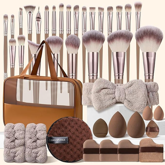 40Pcs Brown Makeup Brushes Set Professional Makeup Kit Multi-functional Makeup Tool Set with Case Facial Makeup Accessories, Foundation Makeup Brush Kit Eye and Face Make up Brushes & Tools