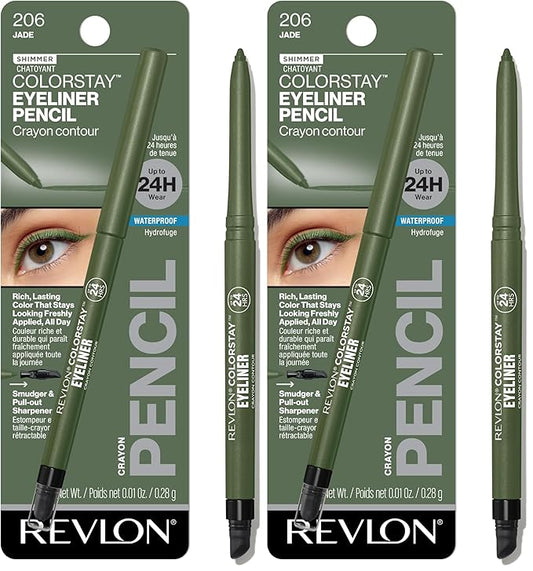 REVLON ColorStay Pencil Waterproof Eyeliner, Smudge-Proof, Eye Makeup with Built-In Sharpener, 206 Jade, 0.01 oz (Pack of 2)