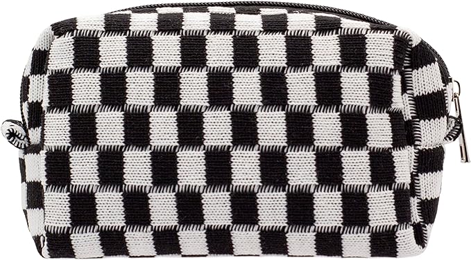 PAZIMIIK Checkered Makeup Bag for Purse Portable Zipper Make Up Pouch Small Cosmetic Case for Travel Accessories (Black)
