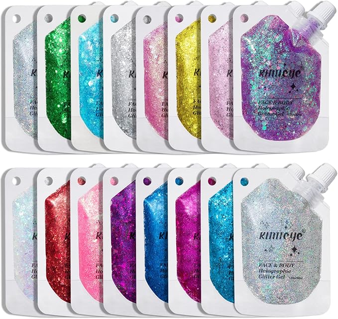 Holographic Face Glitter Gel Body Shimmer Makeup for for Hair, Face, Clavicle, Arm, Nail, Eyeshadow, Long Lasting Waterproof Mermaid Sequins Party Glitter for Rave Festival, 1.35oz (Dazzling Pink #2)