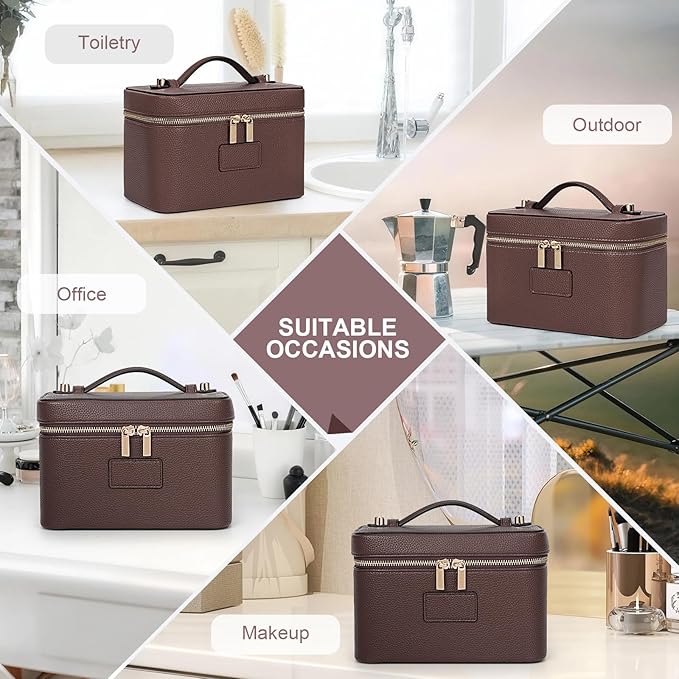 Makeup Bag Vanity Case for Women Leather Cosmetic Bag Travel Toiletry Bags Portable Makeup Organizer Case