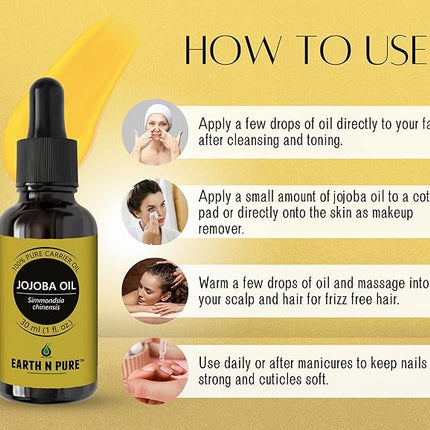 Earth N Pure Jojoba Oil Cold Pressed Natural and Therapeutic Grade for Skin & Hair 30 ml