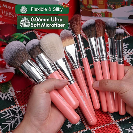 Bueart Design Makeup Brushes Set 26pcs Real Natural Goat Hair Professional labeled Foundation Face Blending Blush Concealers Eyeshadow Brush Set(26Pcs Pearl Pink)