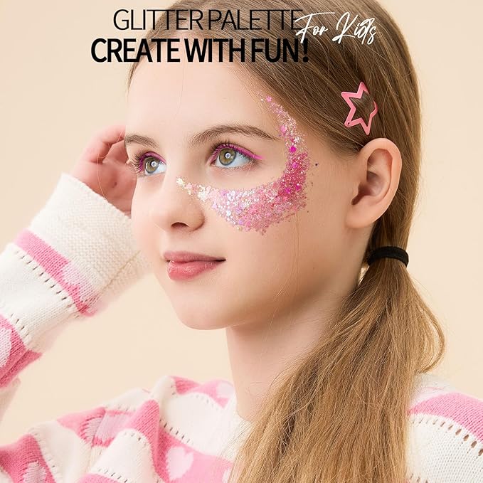 FANDAMEI 25 Colors Face Glitter, Face Glitter for Women Kids Girls, Glitter Gel No Glue Needed, Glitter for Body Hair Halloween Rave Carnival Makeup