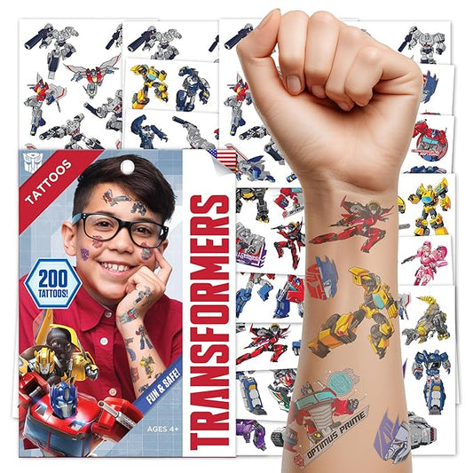 Transformers Temporary Tattoos for Kids - HUGE 200 pack. Made in the USA w Certified Safe Ink.