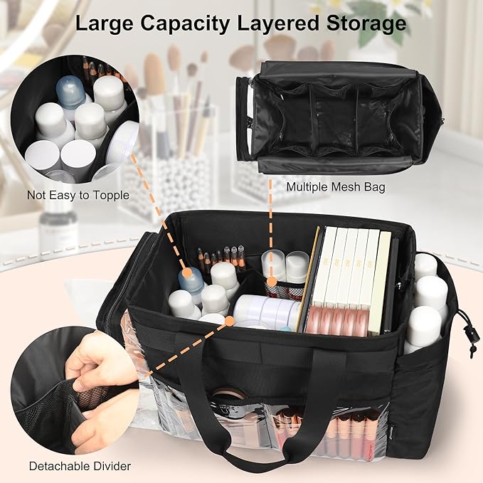 TANTO Travel Makeup Bag Extra Large Makeup Artist Set Bag Large Makeup Organizer Professional Cosmetic Storage Case Tote Bags Hair Stylist Travelling Duffle Bags with Dividers for Makeup Beauty Lover