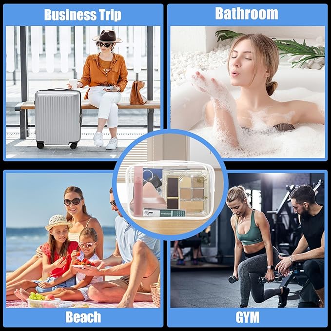 12 Pieces Clear Makeup Bags Bulk, TSA Approved Toiletry Bag for Travel, PVC Waterproof Cosmetic Bag with Zipper, Transparent Pouches Organizer Storage for Men and Women (White, Large)