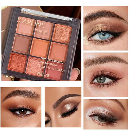 K'APEINE Eyeshadow Palette 9-Colors Nude Eye Shadow Palette Natural Brown Makeup Kit Warm-Toned Highly Pigmented Eyeshadow for Eyes Long Lasting Naturing-Looking for Women-Chocolate