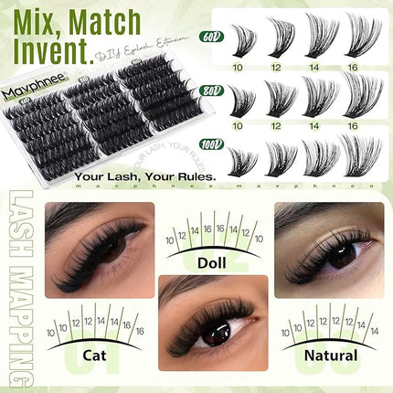 Volume Lash Clusters 60D 80D 100D Cluster Eyelash Extensions D Curve Individual Lashes Extensions 10-16MM Natural Cluster Lashes Wispy Eyelash Clusters Thick DIY Lash Pack by Mavphnee