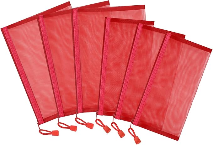 12 Pieces Zipper Nylon Mesh Pouch, Mesh Cosmetic Bags Makeup Bags Pencil Case, Multipurpose Travel Bags for Cosmetic School Office Supplies and Travel Accessories (Red, A5+B6)