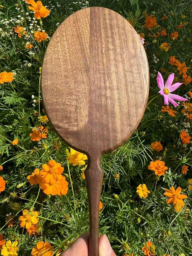 Hand Mirrors with Handle for Makeup, Touching Up and Shaving, Oval Vintage Hand Held Mirror for Men&Women, 11.4" L x 4.3" W, Multi-Purpose for Salon Home Travel, Walnut Wood