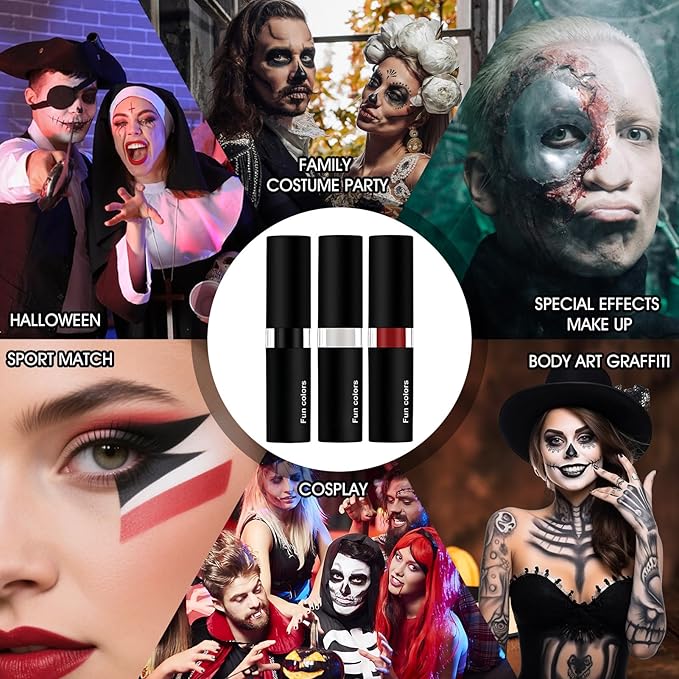 Black And Red Face Paint, Clown Make Up,Halloween Clown Black White Red Face Body Paint Stick Cream for Skeleton Vampire Skull Cosplay Special Effects Costume Sfx Halloween Makeup Kit