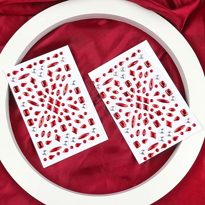 Red Face Gems, Halloween Face Rhinestone Makeup Festival Face Jewels, Zombie Gunshot Wound Fake Hole Scar Blood Scars Stick On Gems, Self-Adhesive Rhinestone Set for Halloween Makeup