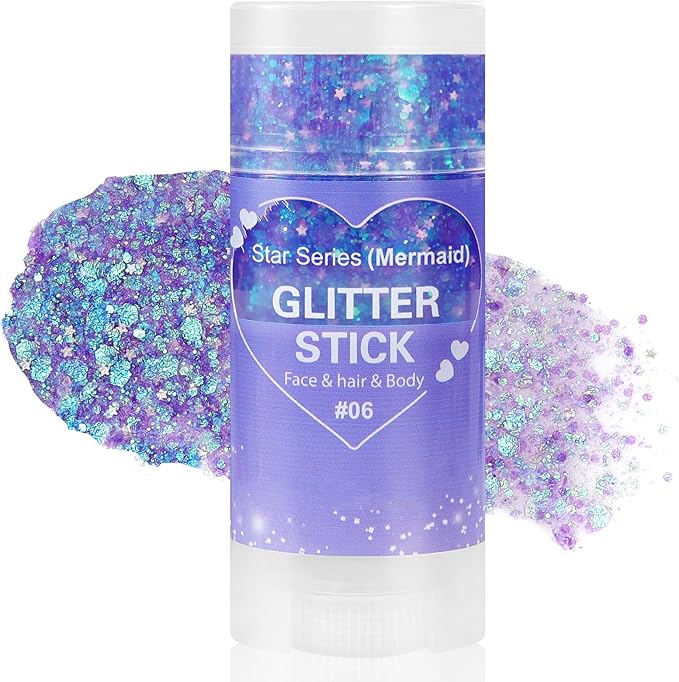 Mysense Purple Body Glitter Stick,Mardi Gras Accessories,Sparkling Face Hair Glitter,Mermaid Sequins Chunky Glitter Face Paint,Singer Concert Outfit Festival Rave Accessories for Women and Kids