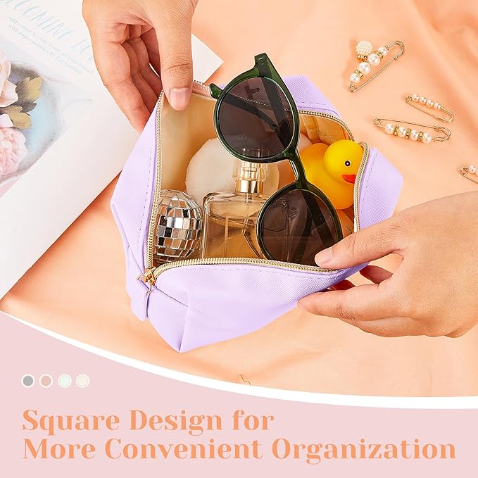 8 Pcs Makeup Bag Pu Leather Cosmetic Pouch Waterproof Small Toiletry Bag Portable Cosmetic Organizer Water Resistant Storage Purse for Lady Women Daily Storage Travel Organizer (Gentle,Medium)