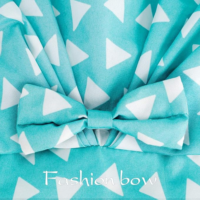 Auban Extra Large Shower Cap, Bowknot Double Layer Reusable Bath Hair Caps With Silky Satin for Women Beauty Bathing, Hair Spa, Home Hotel Travel Use (Blue Triangle)