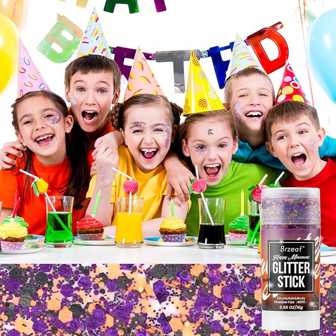 Brzeaf Orange Purple and Black Body Glitter Stick, Shimmery& Long Lasting, Halloween Hair Eyeshadow Face Body Glitter, Singer Concert Music Rave Festival, Glitter Stick Makeup & Face Glitter Gel