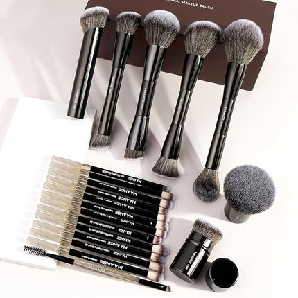 MAANGE 20 Pcs Makeup Brushes with Gift Box, Double-End Multi-functional Makeup Brushes for Blending Liquid Powder Concealer Cream Blush Buffe,Black