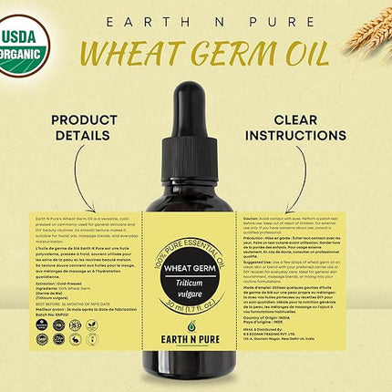 EARTH N PURE Wheat Germ Oil (Gehu Oil) Cold Pressed, Natural and Therapeutic Grade- 50 ml