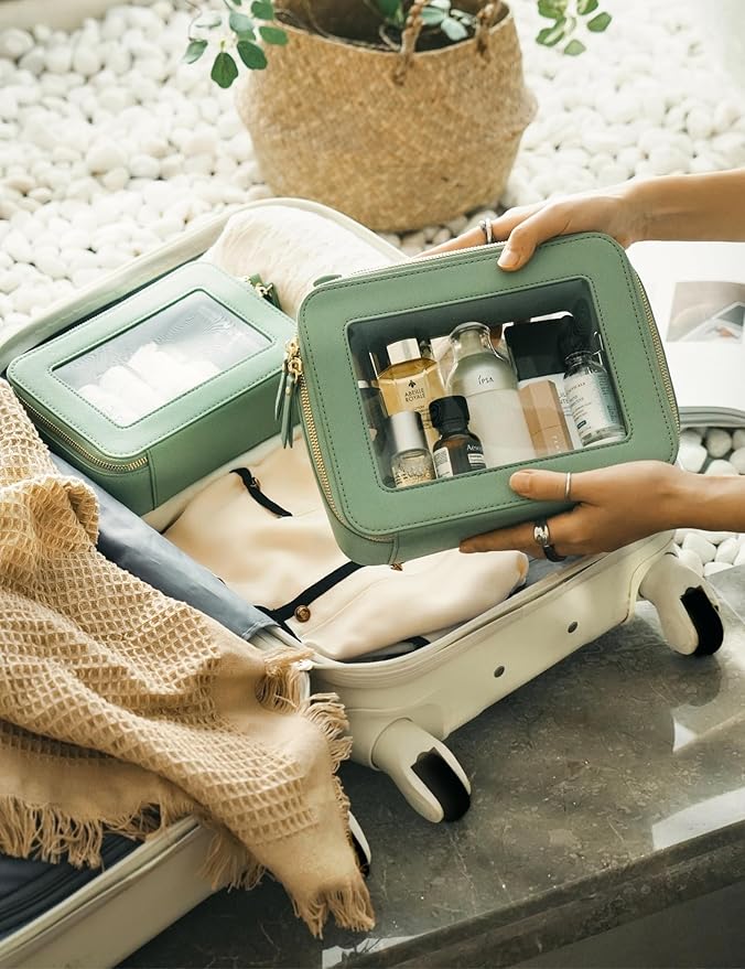 Popvibe Clear Makeup Bag Travel Cosmetic Case Transparent Toiletry Bag with Zipper, Portable Make Up Organizer Traveling Compact Car Bag for Essentials