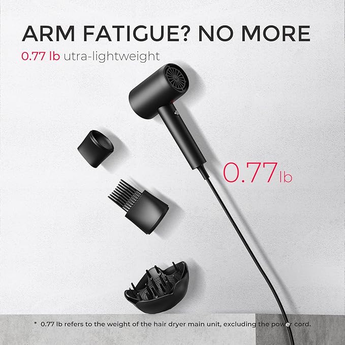 TYMO Diffuser Hair Dryer Blow Dryer - 300 Million Ionic Hairdryer with Diffuser & Comb Attachment for Curly Hair, Professional Blowdryer for Women, Cool Air Button, Small Travel Lightweight, Black