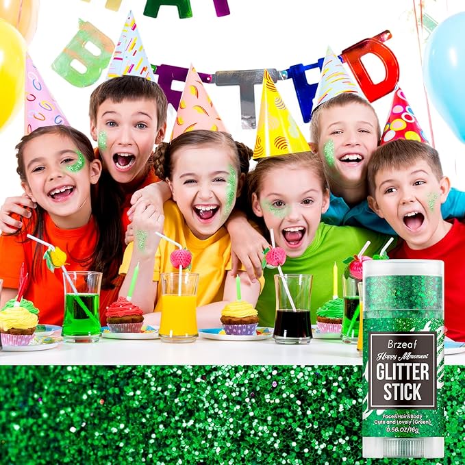 Brzeaf Waterproof Green Body Glitter Stick, Halloween Chunky Glitter for Face/Body/Hair/Eyes/Lip, Singer Concert Music Rave Festival, Glitter Stick Makeup & Face Glitter Gel for Women Men 0.56 OZ